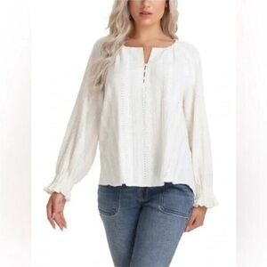 🤍Frye Women's Long Sleeve Textured Blouse NWT -Salt Breeze-